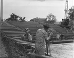 Construction of outdoor theater seating and stage at Six Flags Over Texas, Arlington, Texas