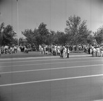 Crowds waiting in line at entrance to Six Flags Over Texas