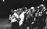 The team sidelines of the Lamar High School Viking football