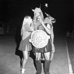 Lamar High School football mascot "Viking" with a cheerleader