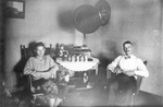 Lawrence Barclay and Edwin Perry Barclay next to a gramophone