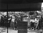 Crowd of baseball fans outside of The Breckenridge Daily American newspaper by Basil Clemons 1887-1964