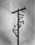 Men on telephone pole by Basil Clemons 1887-1964