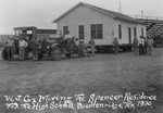 W. J. Cox moving the Spencer residence for the high school, Breckenridge, Tex. by Basil Clemons 1887-1964