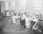 An old fashion quilting bee at the First Christian Church, Breckenridge, Texas by Basil Clemons 1887-1964