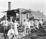 A group of men and a cooking wagon by Basil Clemons 1887-1964