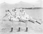 Three female circus performers in costume posing near large circus tent, Breckenridge, Texas by Basil Clemons 1887-1964