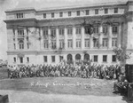 Sheriff's Convention, group of men and women outside Stephens County Courthouse, Breckenridge, Texas by Basil Clemons 1887-1964