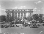 Stephens County courthouse, Breckenridge, Texas; people gathering scrap metal for the war effort by Basil Clemons 1887-1964