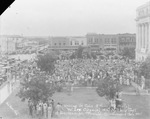 Large crowd waits in the rain for arrival of W. Lee O'Daniel and His Hillbilly Boys during the Texas governor's race, Breckenridge, Texas by Basil Clemons 1887-1964