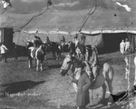 Hagenbeck-Wallace Circus performers outside circus tent, Breckenridge, Texas by Basil Clemons 1887-1964