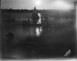 Evening scene of swimmers and sail boat on Lake Grand near Breckenridge, Texas by Basil Clemons 1887-1964