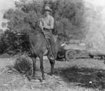 Man on horseback on an unidentified ranch in Stephens County, Texas by Basil Clemons 1887-1964