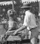 Circus performer makes large sculpture of bearded man, Breckenridge, Texas by Basil Clemons 1887-1964