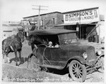 Horse in backseat of car, Brechenridge, Texas, 1927 by Basil Clemons 1887-1964