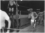 Wrestler Kevin von Erich with belt at Will Rogers Coliseum by Cirrus Bonneau