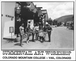 A group photo with dog outside at SummerVail Art Workshop