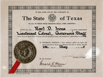 Certificate: Commission of Lieutenant Colonel of the Governor's Staff