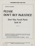 Consumer Picket Sign Text Sample by Amalgamated Clothing Workers of America