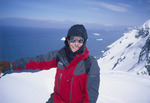 David Finfrock hiking the southeast tip of Livingston Island in Antarctica with Bransfield Strait in the background.