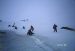 Group sliding down the ice in Antarctica.
