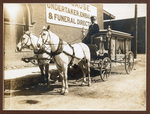 Horse-drawn hearse with white horses of Gause Funeral Home, 316 West Weatherford Street, Fort Worth, Texas