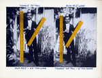 Comparison photos of Lee Harvey Oswald positioned side-by-side with measurements overlaid; created by Jack White to argue the photograph was faked