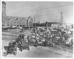 Texas & Pacific Railway Station with cars lined up in front, Fort Worth, Texas