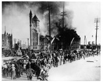 Fort Worth's Texas & Pacific Railway passenger station engulfed in fire by Charles L. Swartz