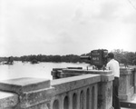 WBAP cameraman filming Trinity River flood waters from the 7th Street bridge during 1949's flood