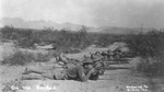 American military fighters lined up on ground with rifles aimed across border by W. H. Horne Company