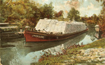 Postcard of cotton barge on Buffalo Bayou