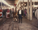 Cowboy next to Stockyards Santa's Express Wagon's Horse