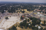 Aerial photograph of a town and parking lot