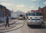 Fire engine outside the Stockyards Mule Barn