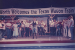 Man presenting at the Texas Sesquicentennial Wagon Train
