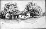 Ink sketch of Post Oak Spring Ranch by M. G. Johnston, 1908