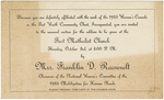 Invitation to the National Women's Committee of the 1935 Mobilization for Human Needs event hosting Mrs. Franklin D. Roosevelt as speaker