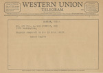 Telegram from Logan Wilson to J. Lee Johnson, III and Ruth Carter Johnson by Logan Wilson