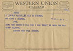 Telegram from Louise and Bill McCraw to Minnie Meacham Carter by Louise McCraw and Bill McCraw