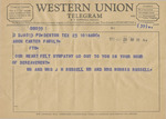 Telegram from Mr. and Mrs. J. H. Russell and Mr. and Mrs. Norris Russell to Amon Carter Family to Amon G. Carter, Jr.