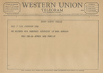 Telegram from Mrs. Celia Jones and Family to Ruth Carter Johnson