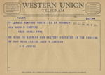 Telegram from W. O. Jones to Minnie Meacham Carter