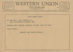 Telegram from Annette and Edwin Schwarz to J. Lee Johnson, III and Ruth Carter Johnson