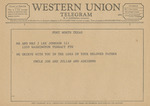 Telegram from Uncle Joe, Julian, and Adrienne to J. Lee Johnson, III and Ruth Carter Johnson