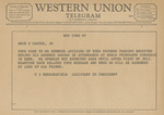 Telegram from T. J. Beddingfield to Amon G. Carter, Jr. by T. J. Beddingfield