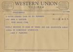 Telegram from John F. Fleming to Minnie Meacham Carter by John F. Fleming