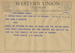 Telegram from Price Daniel to Minnie Meacham Carter by Price Daniel