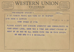 Telegram from Mr. and Mrs. R. E. S. Deichler to Minnie Meacham Carter by R. E. S. Deichler and R. E. S. (Mrs.) Deichler