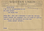 Telegram from Joanne Herbert Stroud to Minnie Meacham Carter